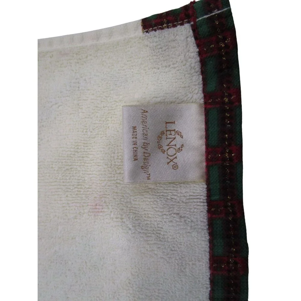 Lenox Holiday Christmas Towel Set Embroidered Holly Tartan Trim EUC